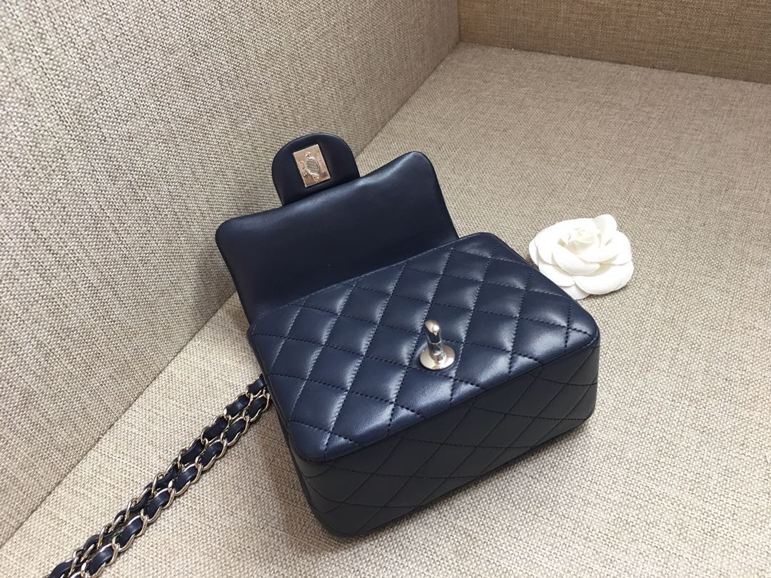 Mini Classic Flap Lambskin Bag A01115 Dark Blue/Silver